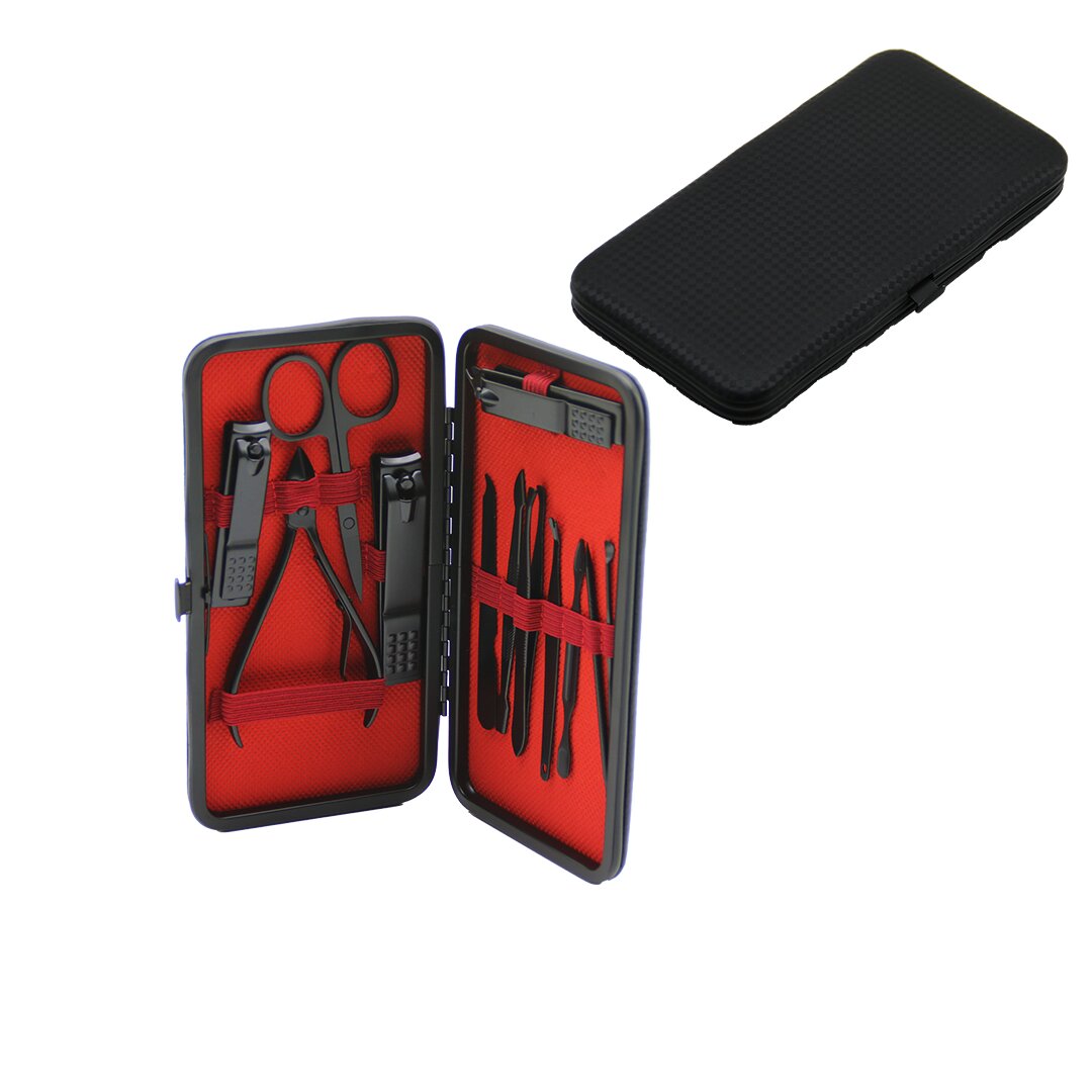 12-Piece Black Manicure Pedicure Set with Wallet Case (5563)