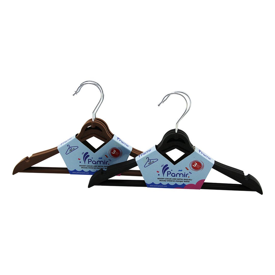 3PCS  PLASTİK ÇOCUK ELBİSE ASKISI  METAL BAŞLIKLI (5563)