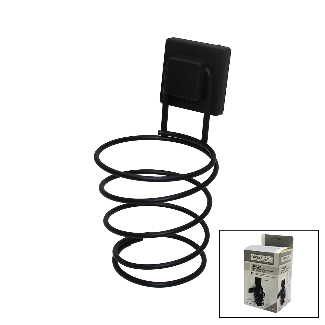 SİYAH - METAL FÖNLÜK FÖN MAKİNE ASKISI KARE MACUN YAPIŞKANLI10X11X15CM (5563)