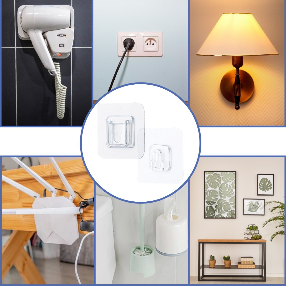 Eşya Sabitleme Askısı 10 Çift Şeffaf Çift Taraflı Yapışkanlı Geçmeli Klips (5563)