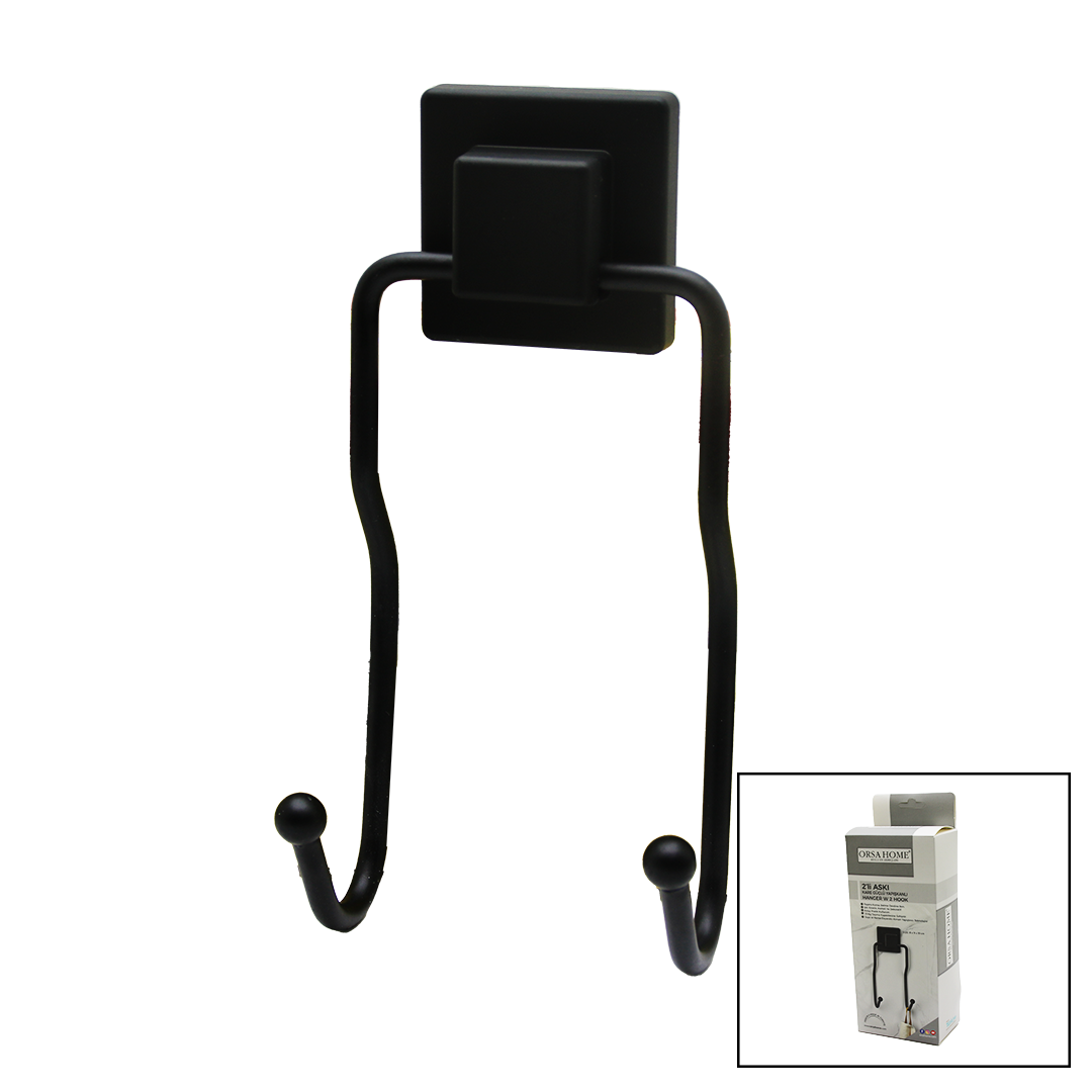 SİYAH - 2Lİ METAL SARKIK ASKI KARE GÜÇLÜ YAPIŞKANLI 8X9X19CM (5563)