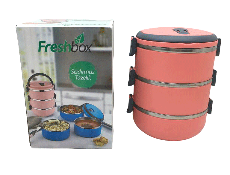 KOYU PEMBE 3LÜ SEFER TASI SAKLAMA KABI 1.8LT (5563)