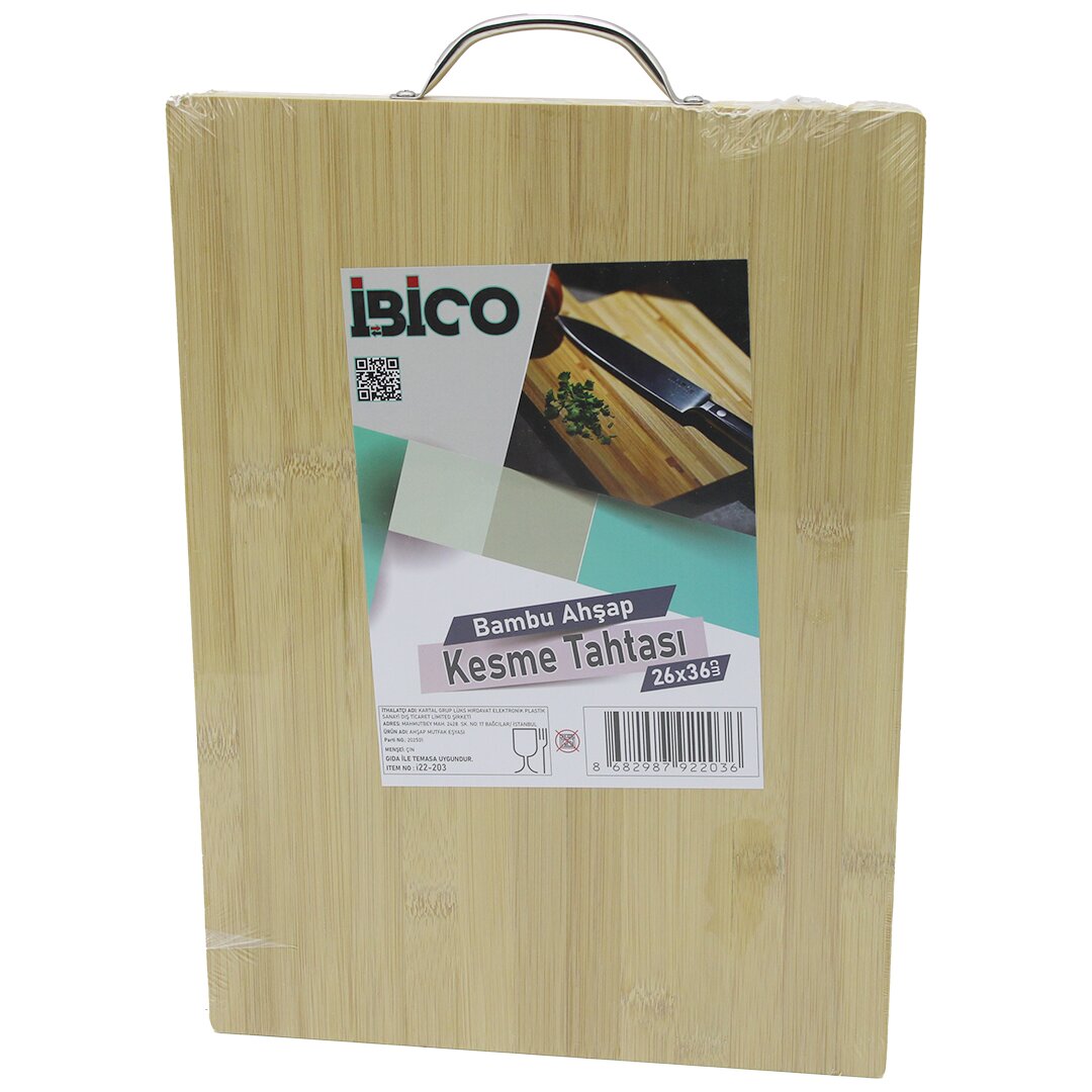 26X36 X 1.7CM LUX AHŞAP BAMBU KESİM PANOSU - KESME TAHTASI METAL KULPLU (5563)
