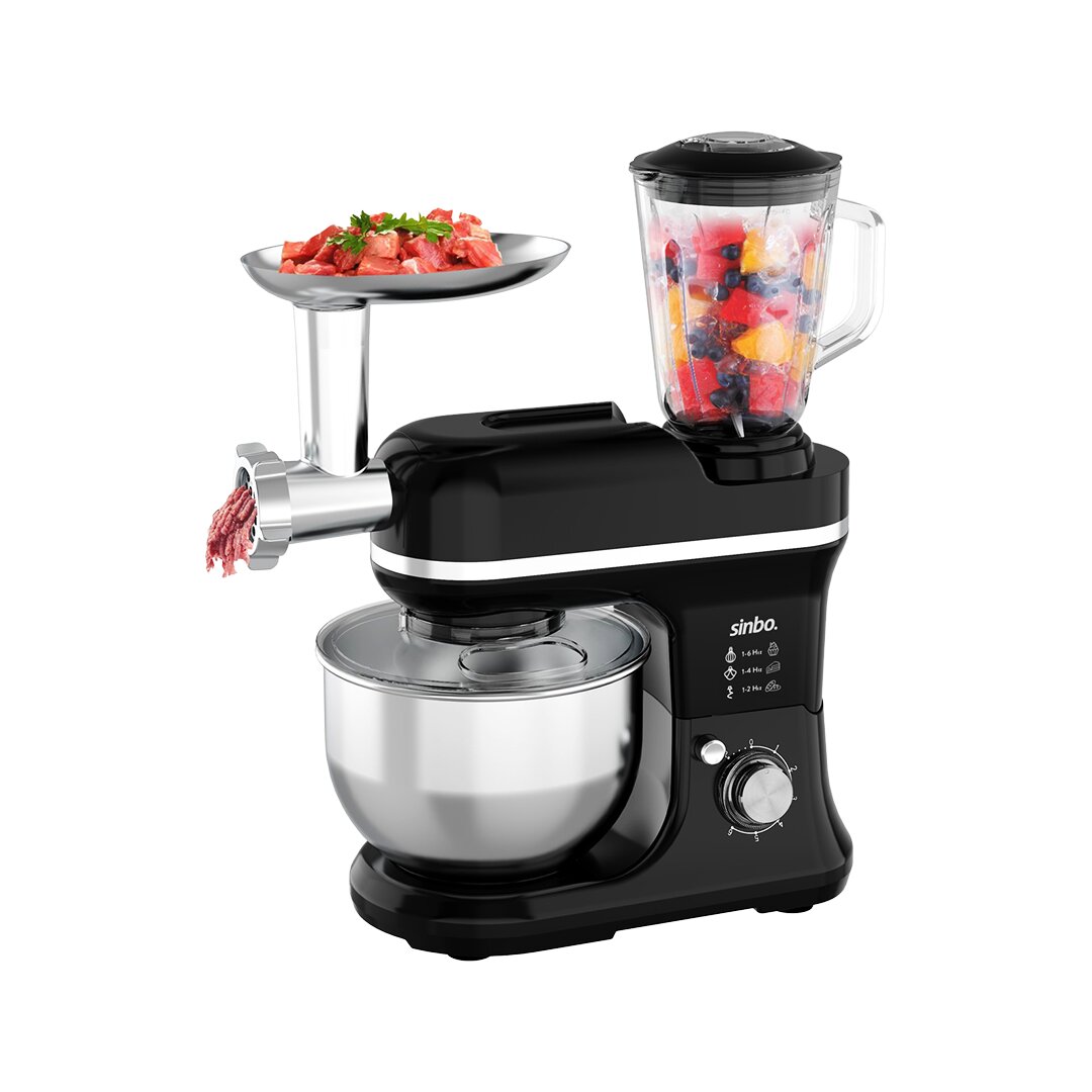 SİYAH STANDLI MİKSER - BLENDER SETİ 3IN1 KIYMA MAK. APARATI 5 KADEM. HIZ AYAR 4.5LT HAZNE - 1.5LT BLENDER 1500W (5563)