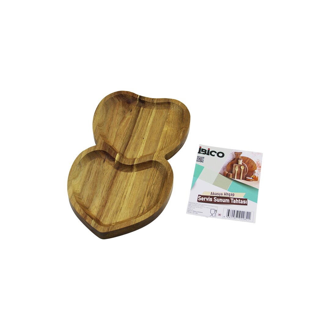 AKASYA KALPLİ  2 BÖLMELİ  AHŞAP SERVİS SUNUM TEPSİ - TAHTASI  25 X 14 X 1.4CM (5563)