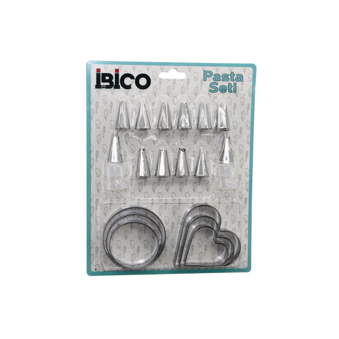 20PCS PASTA SÜSLEME UÇ SETİ= 12-METAL KURABİYE KALIP METAL=3-KALP - 3-YUVARLAK 2-UÇ TUTUCU PLS.ADAPTÖR (5563)