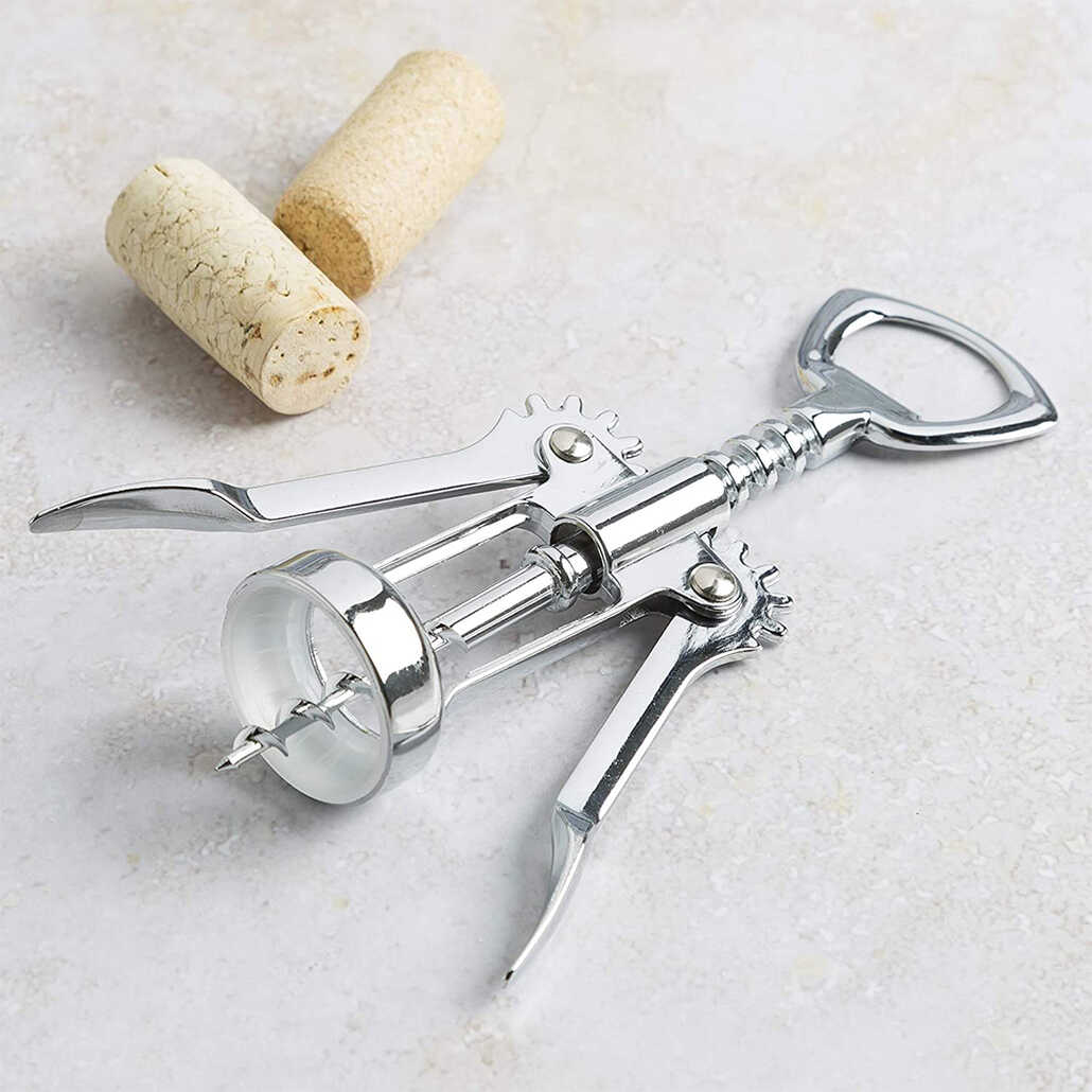 Krom Tirbuşon - 2 Fonksiyonlu Paslanmaz Metal (5563)