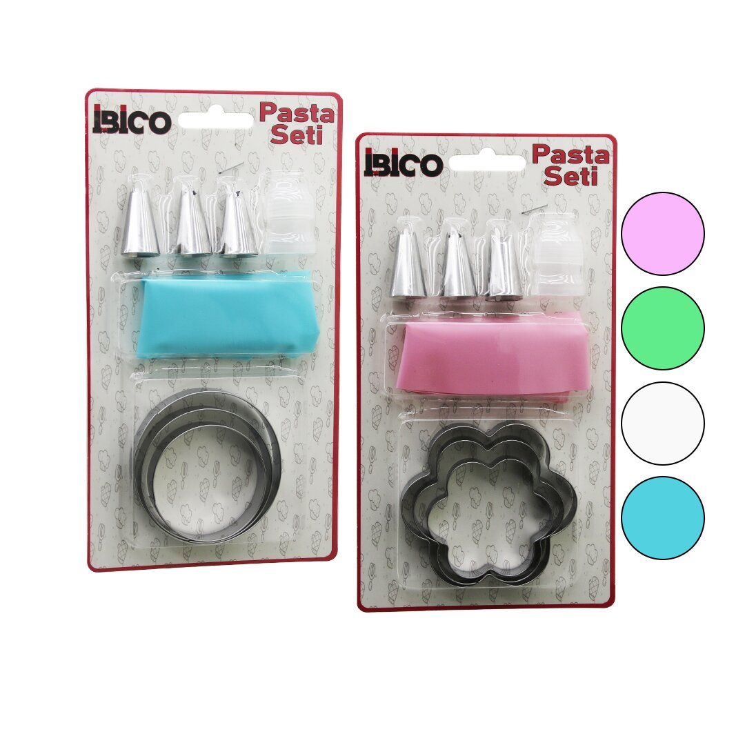 8PCS  PASTA SÜSLEME SETİ - 3-KURABİYE KALIP=YUVARLAK - ÇİÇEK 1-KREMA TORBASI - 3-METAL+1-PLS.UÇ (5563)