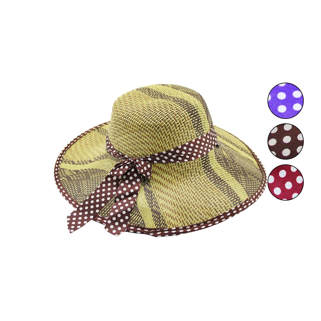Women's Ribbon Plastic Straw Hat with Fabric Edge Band (5563)