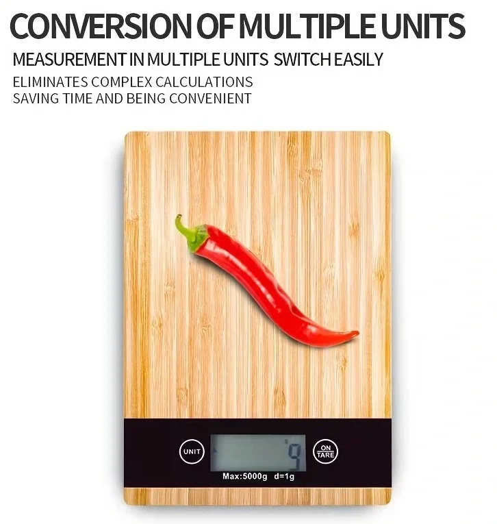 Crown Digitale Präzisions-Küchenwaage - 5kg Bambus-Optik (5563)