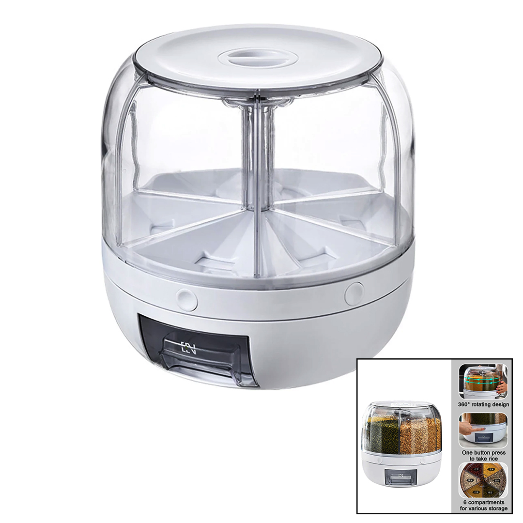 360° DÖNEBİLEN GIDA ORGANİZERİ 6 BÖLMELİ - 6KG. OTOMATİK DÜĞME MUSLUK (5563)