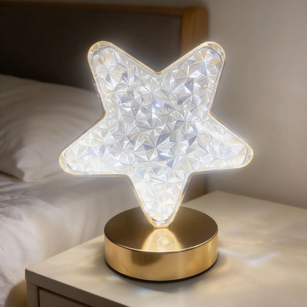 Yıldız Model Kristal LED Masa Lambası – Dokunmatik, 3 Renk Işık Modlu, Şarjlı Mini Dekoratif Gece Lambası (5563)