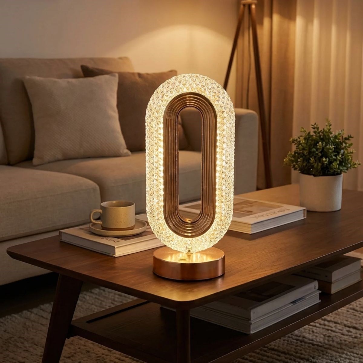 Oval Şeklinde Kristal LED Masa Lambası – Dokunmatik, 3 Renk Işık Modlu, Şarjlı Dekoratif Gece Lambası (5563)
