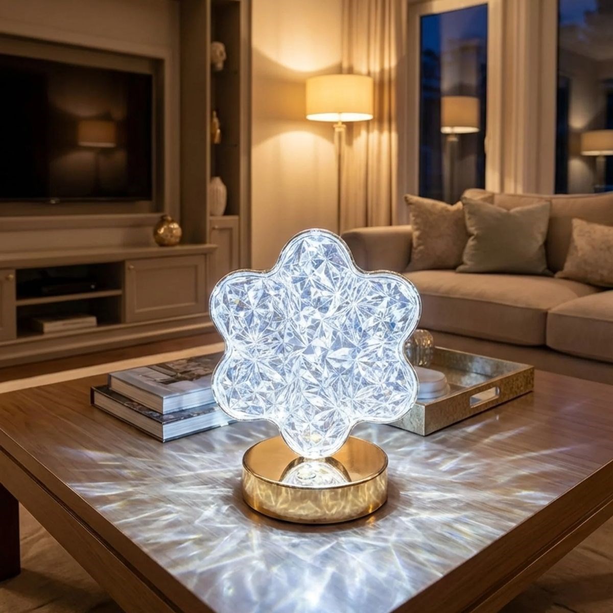 Blumen-Kristall-LED-Tischlampe – Touch, 3 Farbmodi, aufladbar (5563)