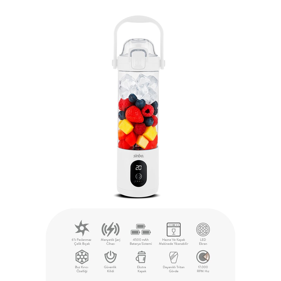 Cordless Portable Smoothie Blender 700ml Ice Crush - Steel Blade Magnetic Charging 150W 4500mAh SHB-7504 (5563)
