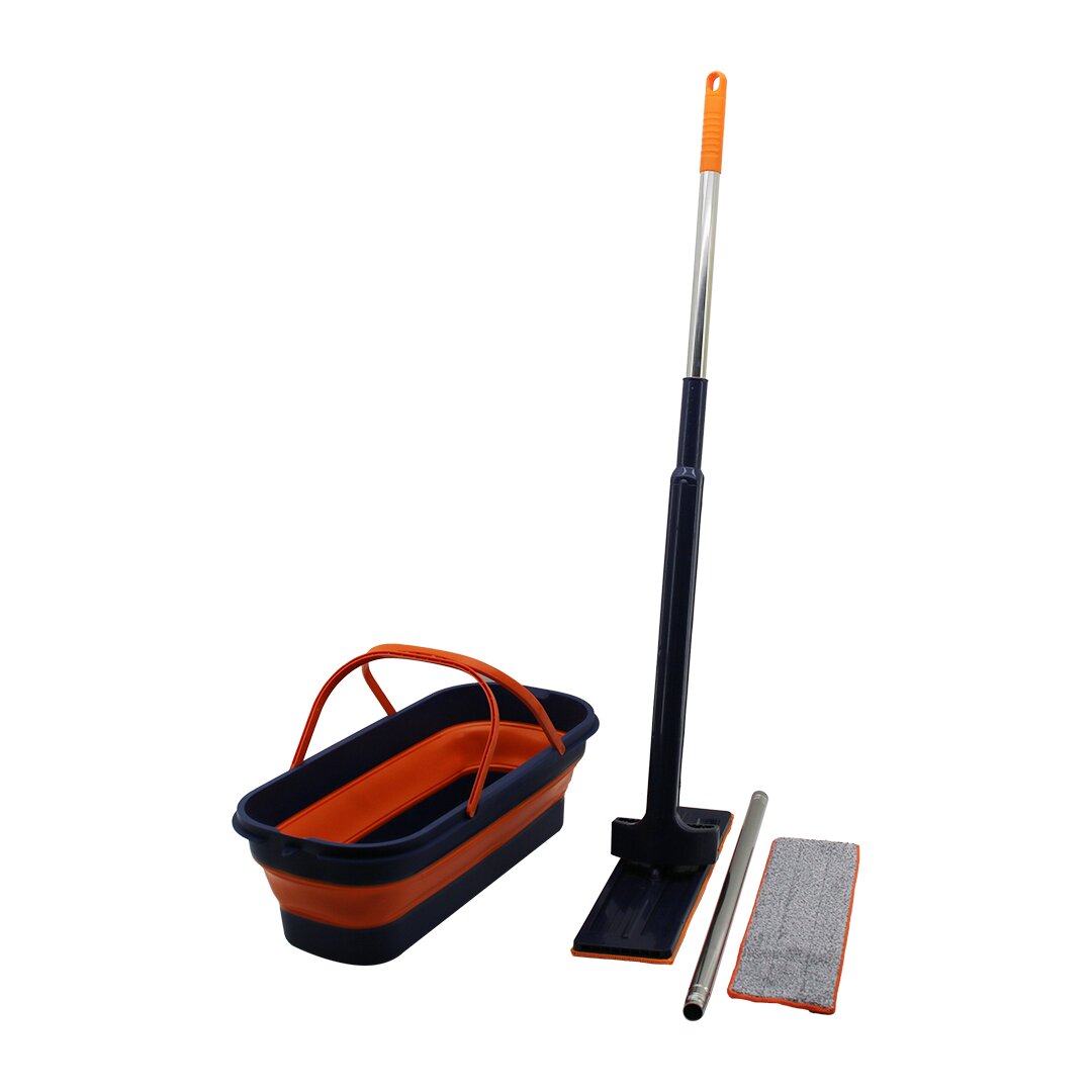 KENDİNDEN SIKMALI KATLANIR - TEKERLİ KOVALI MOP SETİ YEDEK BEZLİ360° BAŞLIK=11.5X41CM- SAP:130CM (5563)