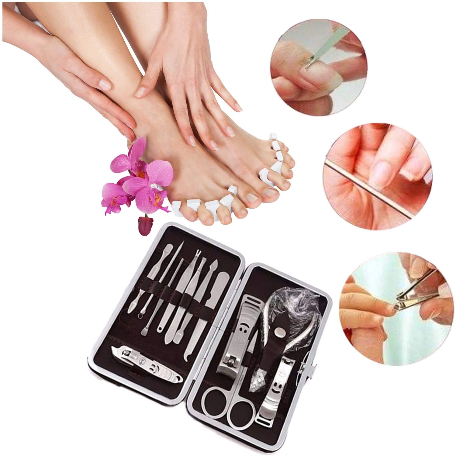 Maniküre-Set 13-teilig mit Tasche - Nagelhautchisel und Pinzette