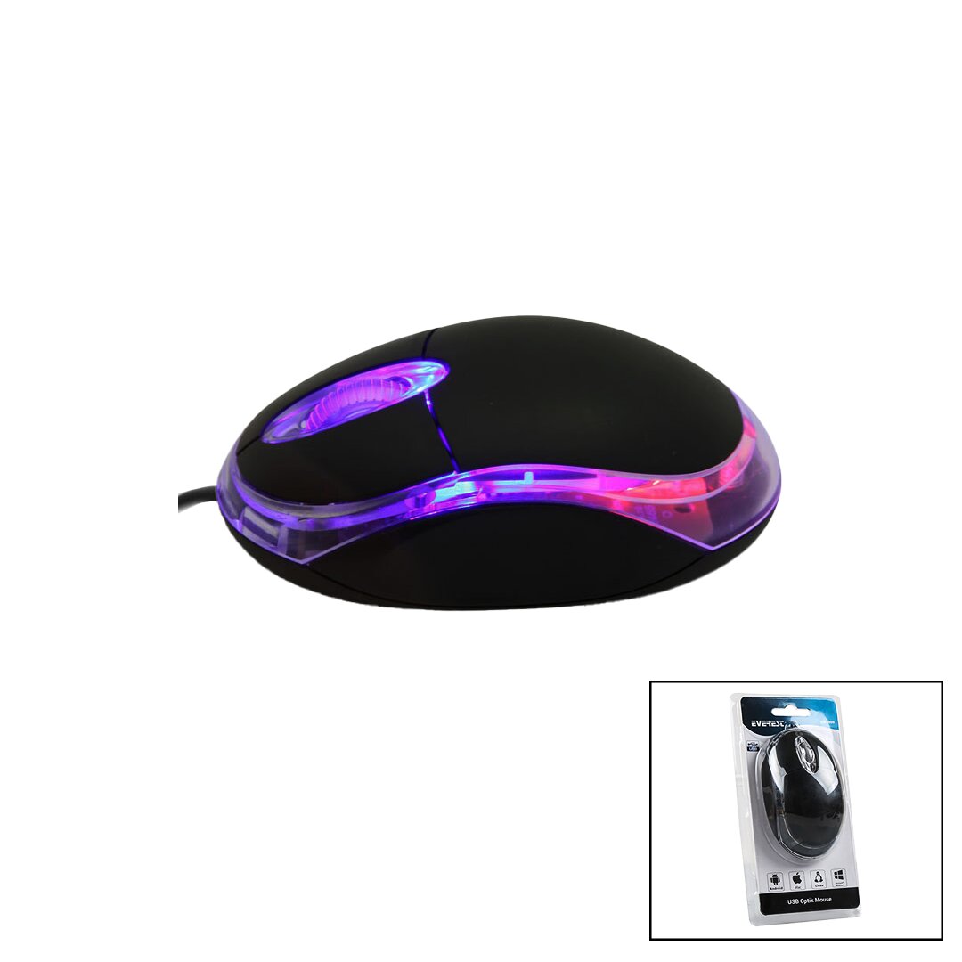 EVEREST KM-6809  KABLOLU USB - IŞIKLI  SİYAH OPTİK MOUSE  1200 DPI   VAKUMLU AMBALAJ  110CM KABLO (5563)