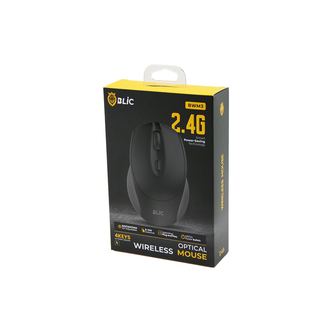 BLIC-BWM3 Black Wireless Mouse 2.4G 8-10M Range 1600DPI
