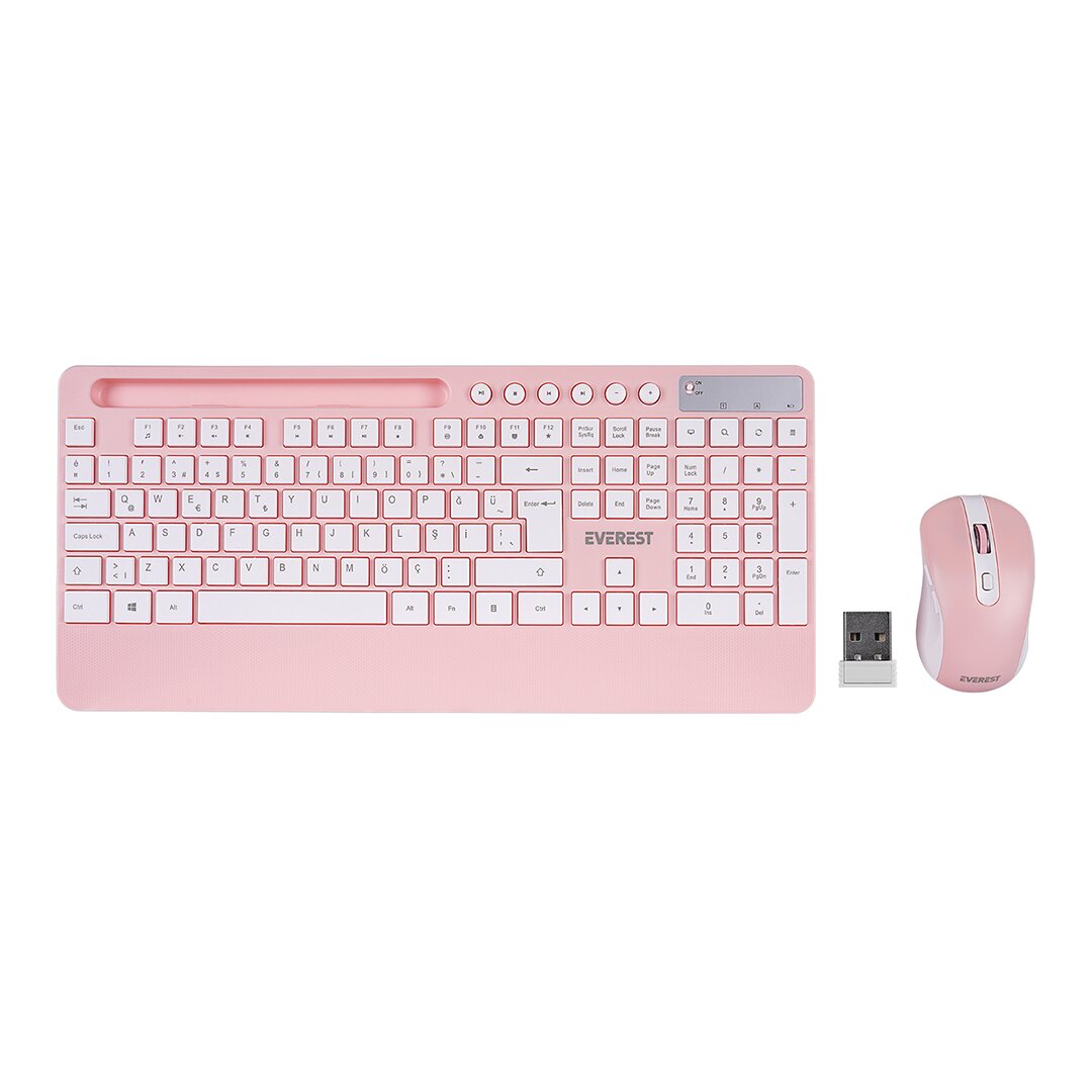 BEYAZ - PEMBE KABLOSUZ KLAVYE - MOUSE SETİ TABLET - TELEFON STANDLI Q KALVYE (5563)