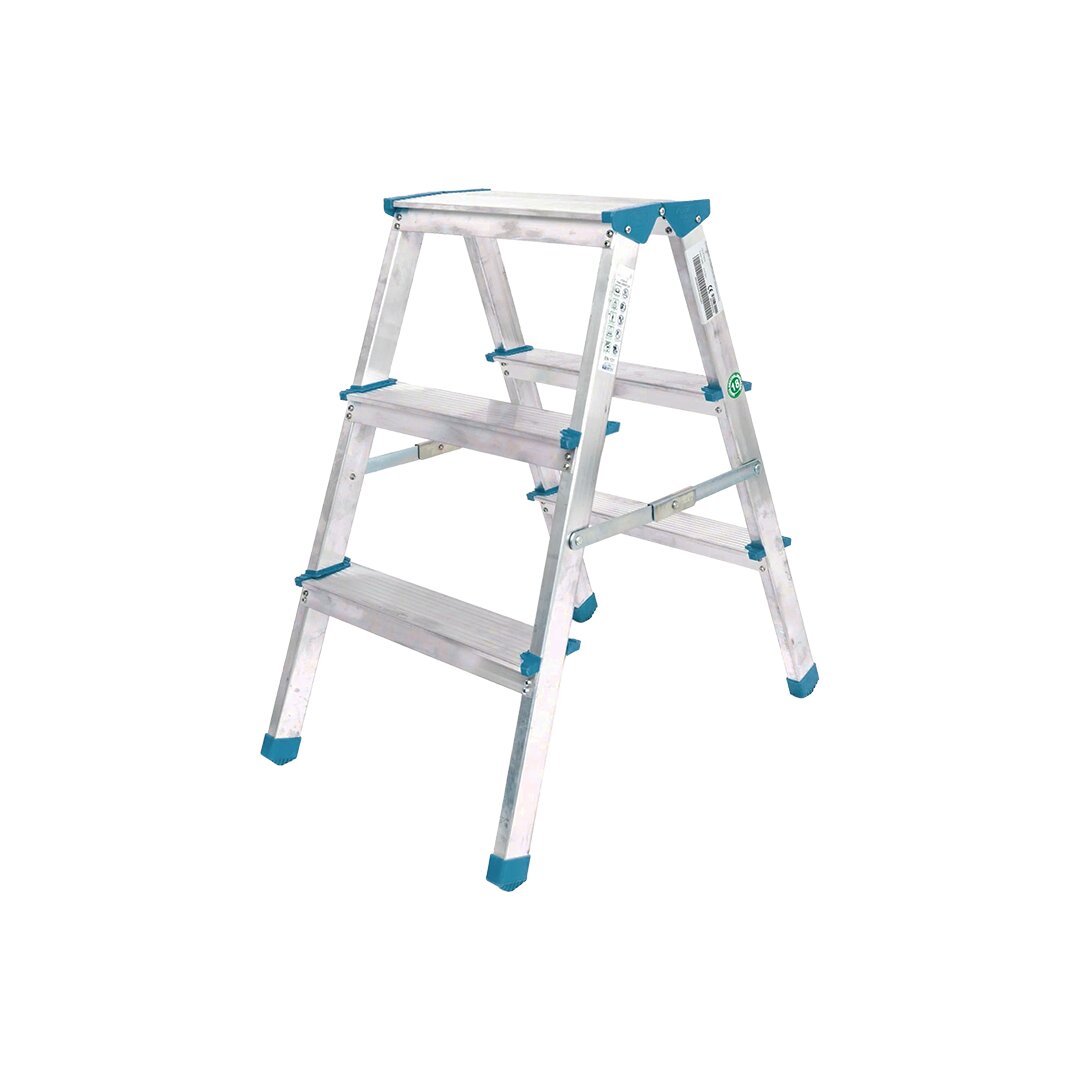 3+3 ÇİFT BASAMAKLI ALÜMİNYUM METAL MERDİVEN YÜKSEKLİK = 69CM BAŞ GENİŞLİK = 8CM (5563)