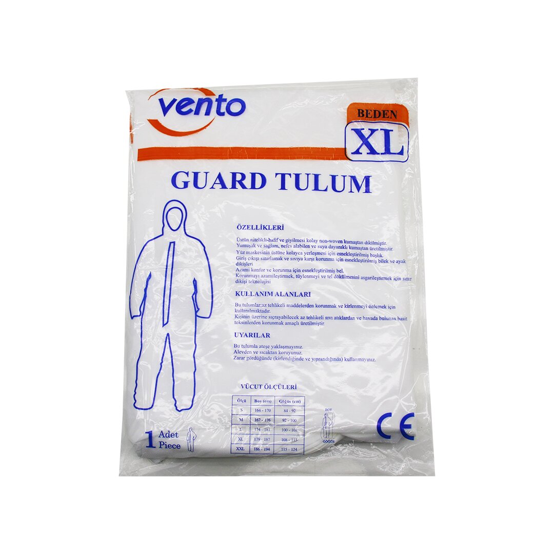 VENTO XL GUARD KORUYUCU TULUM BEYAZ - HAFİF - NON-WOVEN KUMAŞ BOY: 179-187CM - GÖĞÜS: 108-115CM (5563)