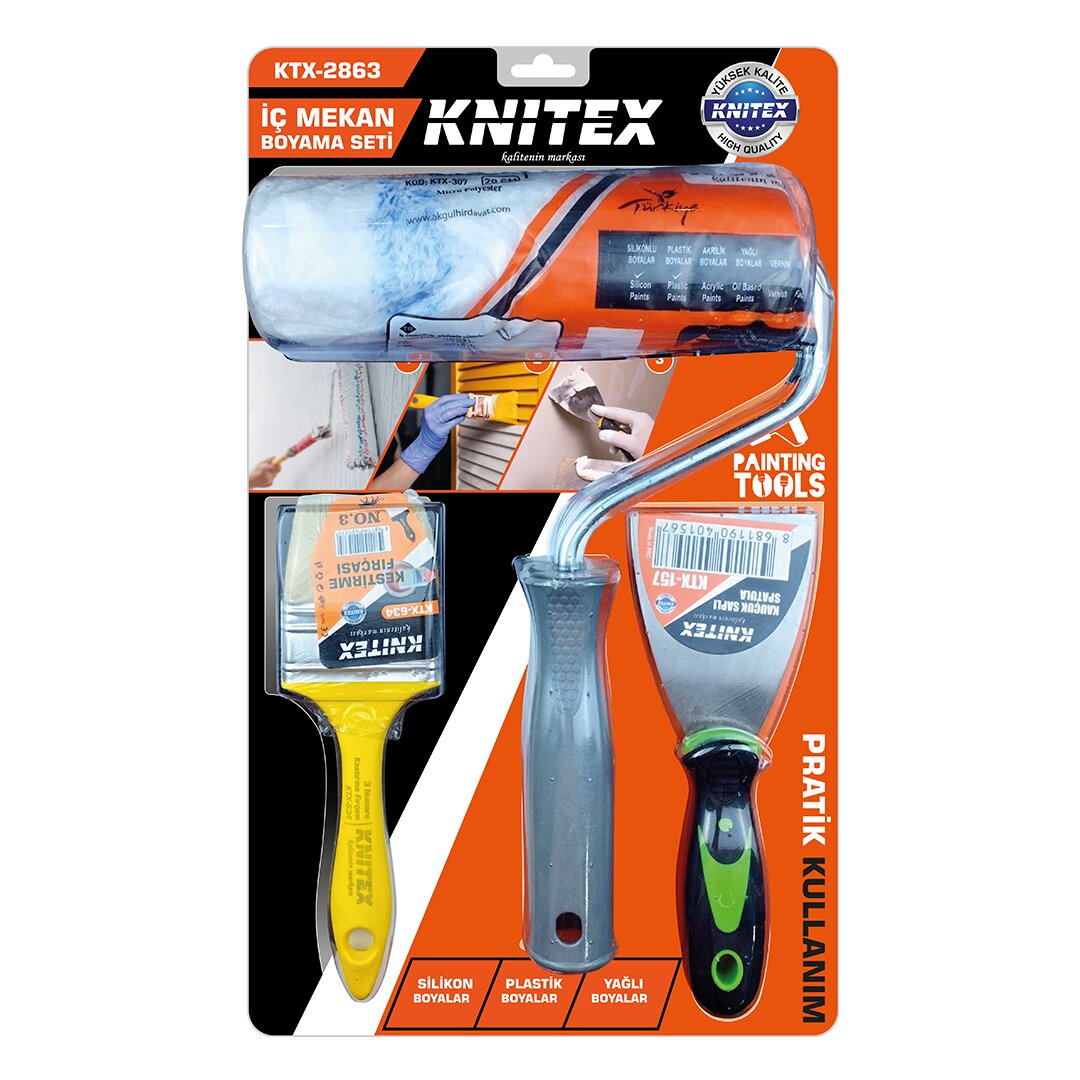 3er-Set NALBUR Maler-Set Spachtel - Flachpinsel - Farbroller 20cm