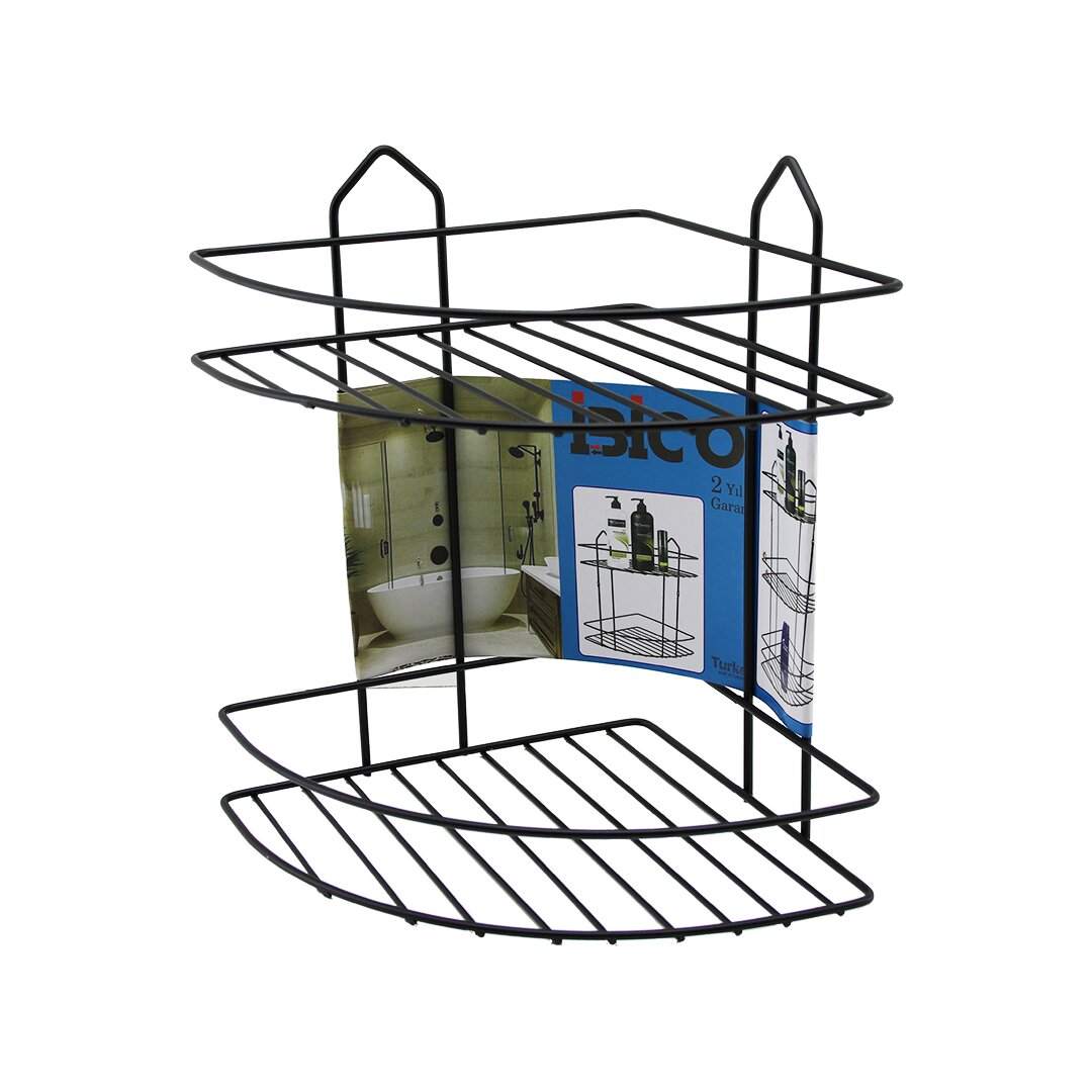 SİYAH  2 KATLI - ÜÇGEN METAL BANYO KÖŞELİK - DUŞKABİN RAF (5563)