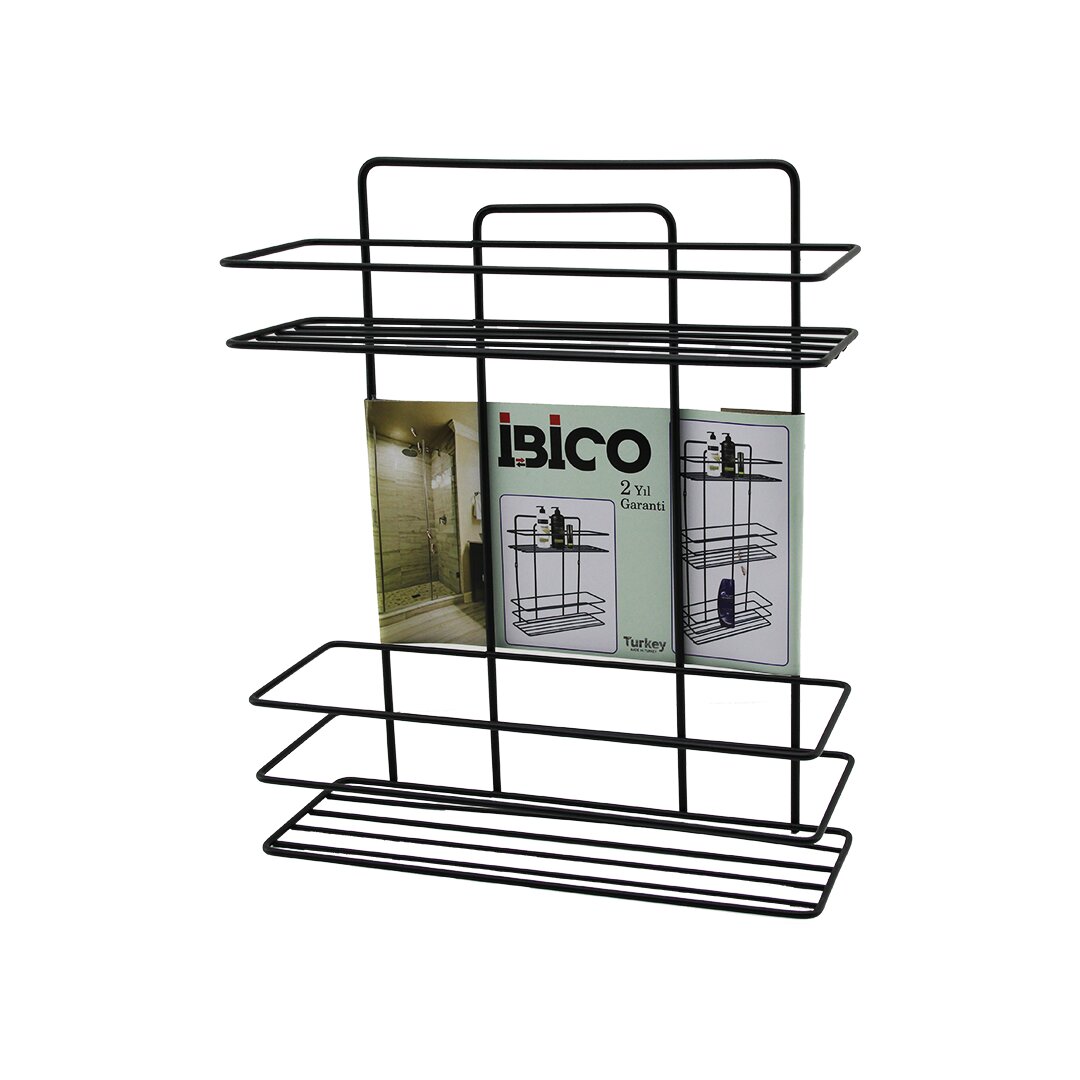 SİYAH  2 KATLI - DİKDÖRTGEN   METAL  BANYO KÖŞELİK - DUŞKABİN RAF - ŞAMPUANLIK (5563)