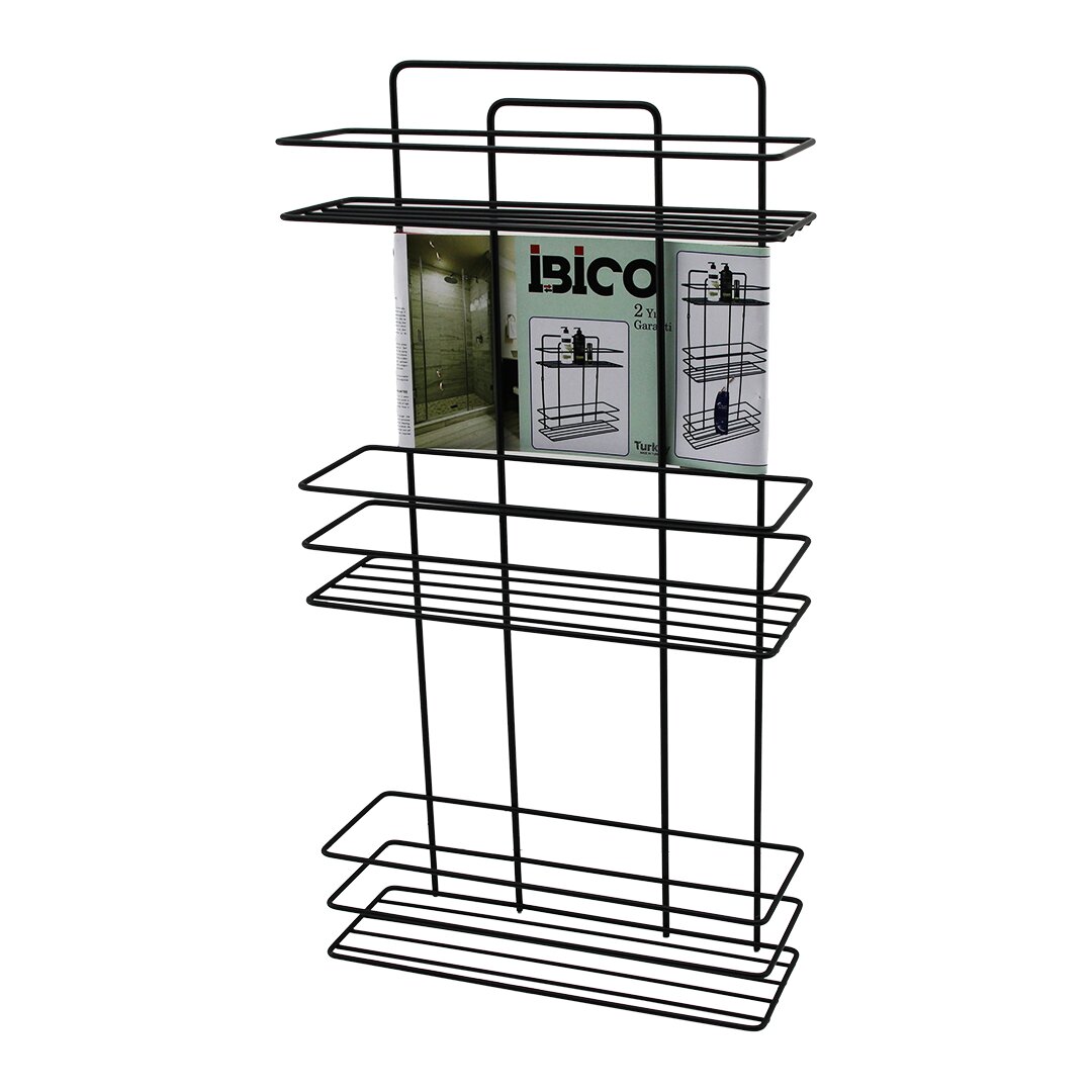 SİYAH  3 KATLI - DİKDÖRTGEN   METAL  BANYO KÖŞELİK - DUŞKABİN RAF - ŞAMPUANLIK (5563)