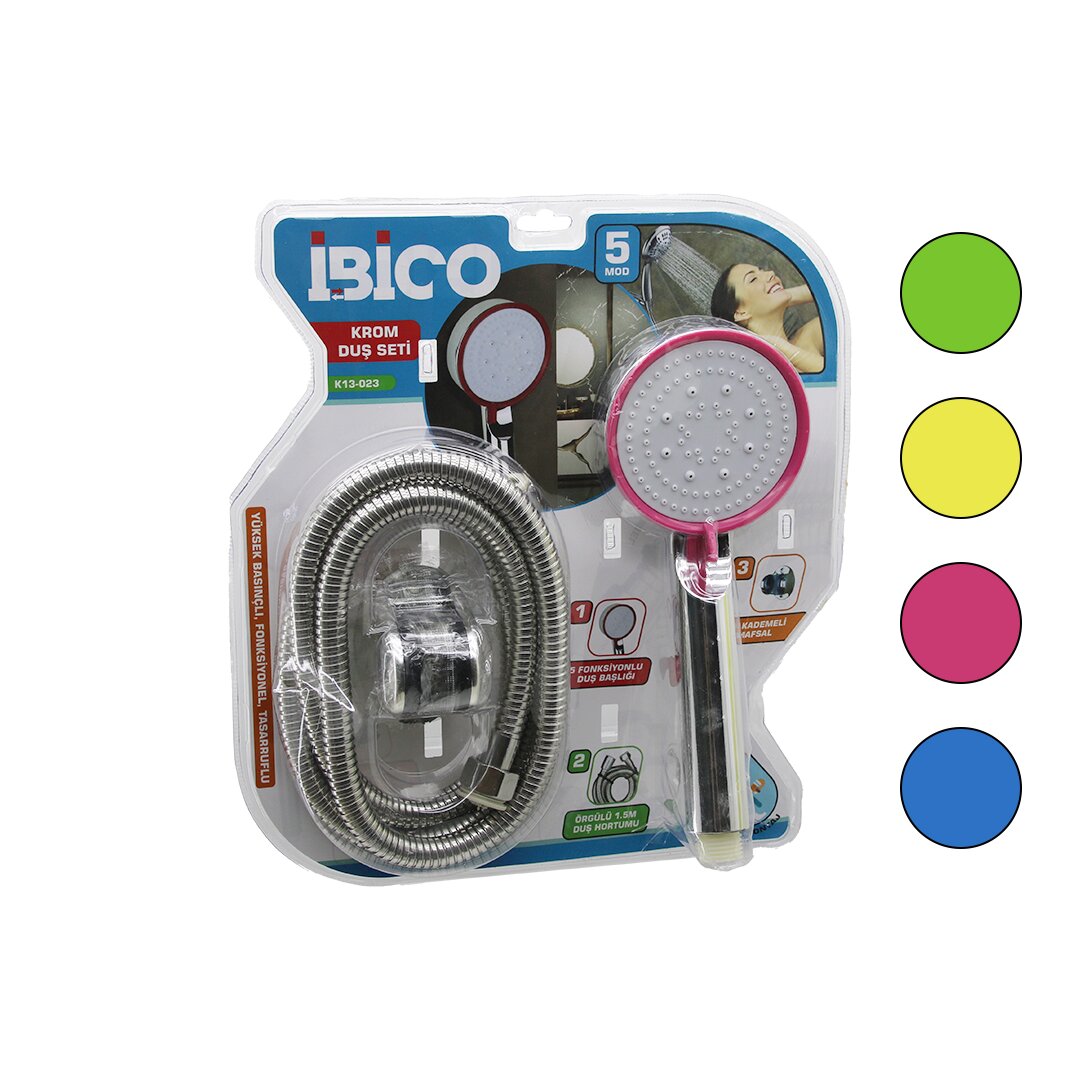 VAKUMLU - KROM  LÜKS DUŞ SETİ DUŞ BAŞLIK=5 MOD=FONKSİYON ÖRGÜLÜ HORTUM=1.5MT MAFSAL=3 KADEME (5563)