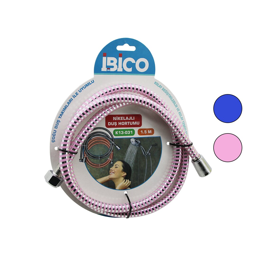 NİKELAJLI RENKLİ PLASTİK DUŞ HORTUMU ANTİ TWİST=DOLANMAZ-KIVRILMAZ-KOPMAZ 1.5MTKARTELALI (5563)