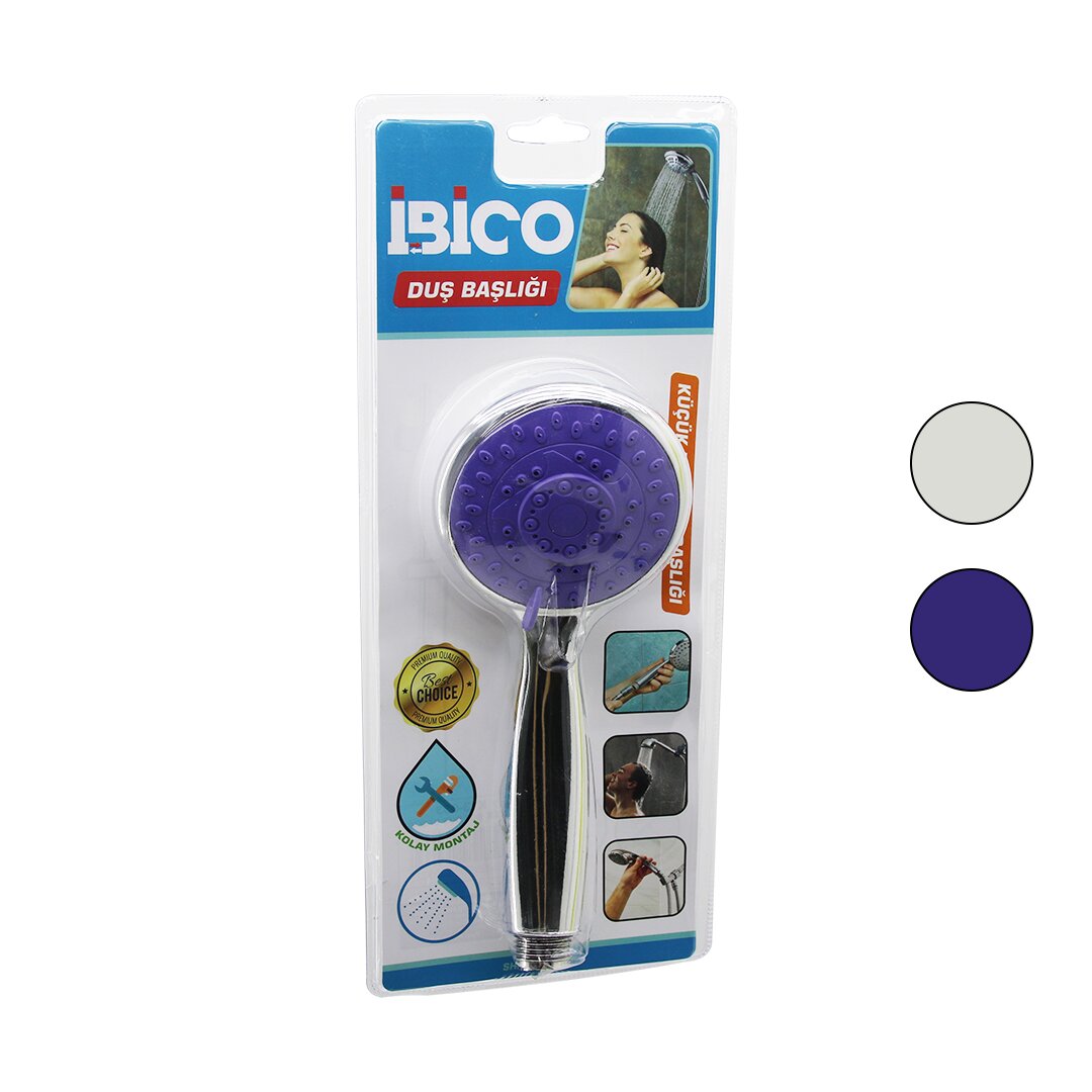 Kleine runde gewölbte Duschkopf 8CM Chromkörper weiß farbig Halter 11.5CM (5563)