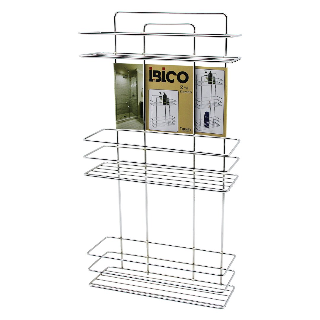 3 KATLI - DİKDÖRTGEN   KROM   METAL  BANYO KÖŞELİK - DUŞKABİN RAF - ŞAMPUANLIK (5563)