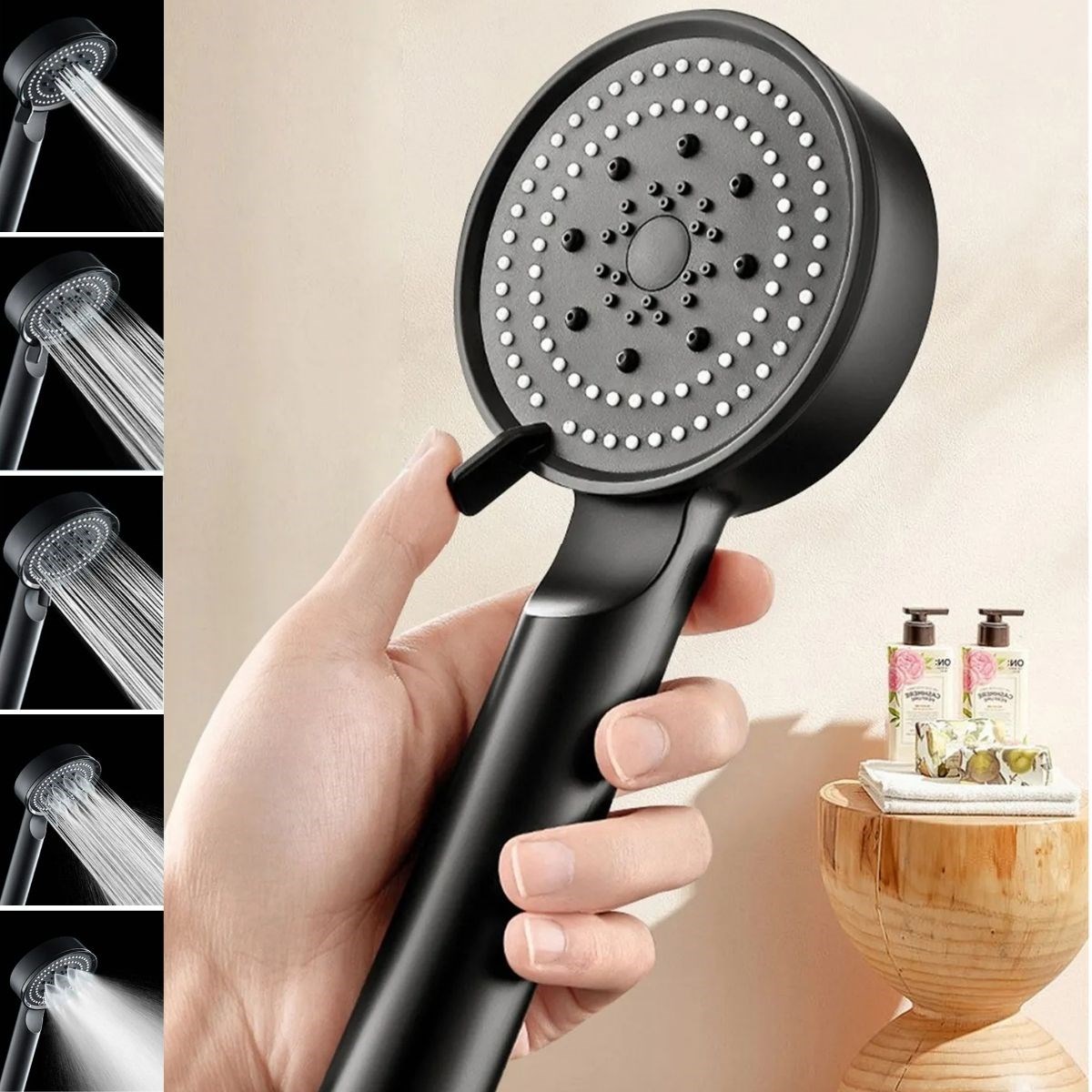 5-Funktions-Duschkopf Hochdruck verstellbar Schwarz (5563)