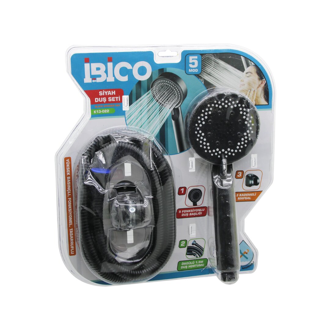 VAKUMLU - SİYAH LÜKS DUŞ SETİ  DUŞ BAŞLIK=5 MOD=FONKSİYON ÖRGÜLÜ HORTUM=1.5MT MAFSAL=3 KADEME (5563)