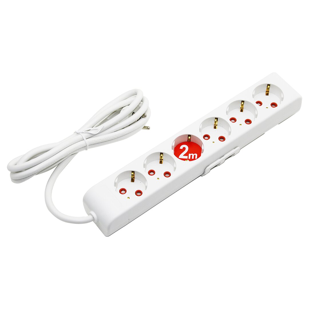 6-fach Verlängerungskabel 2m - Steckdosenleiste mit Erdung (5563)
