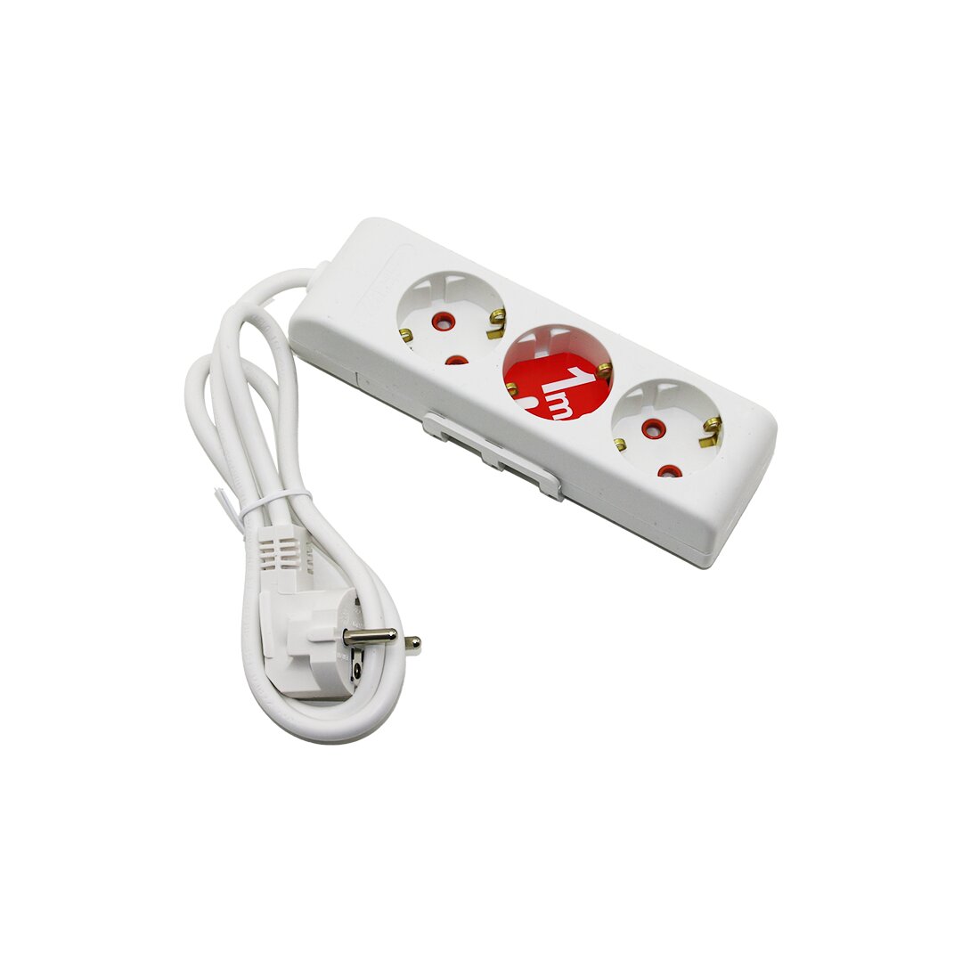 RI-TECH 3er - 1MT Verlängerungskabel - Geerdete Steckdosengruppe