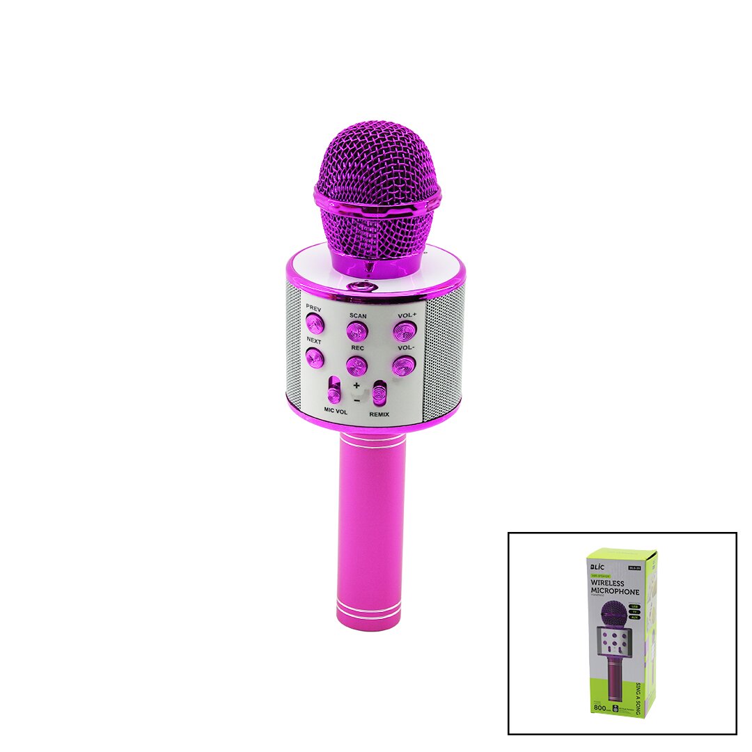 WİRELESS MİKROFON KARAOKE - HOPARLÖR USB ŞARJLI USB - TF - AUX RENKLİ KROM KAPLAMA PİL:800mAh - DC 5V BLS-25 (5563)