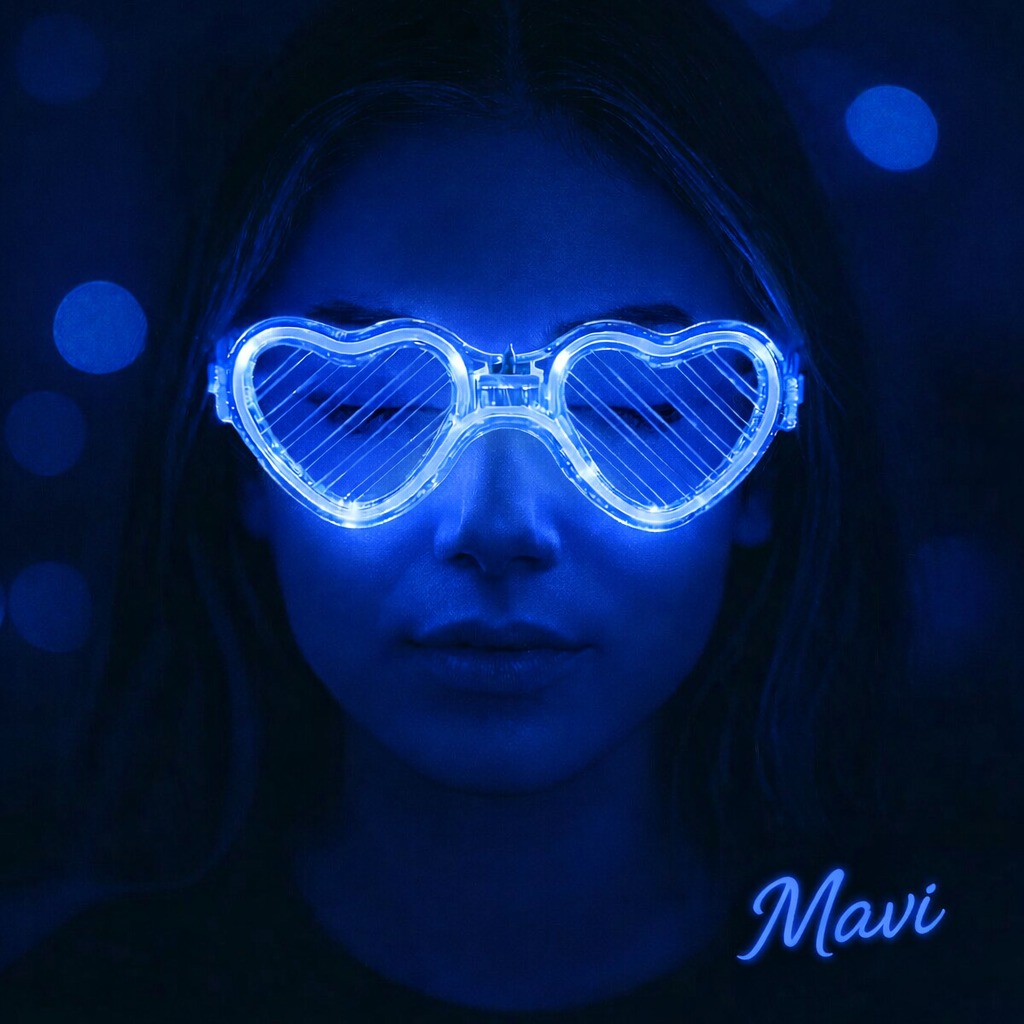 Mavi LED Işıklı Kalp Gözlük – 3 Modlu Parti - Glow Gözlüğü (5563)
