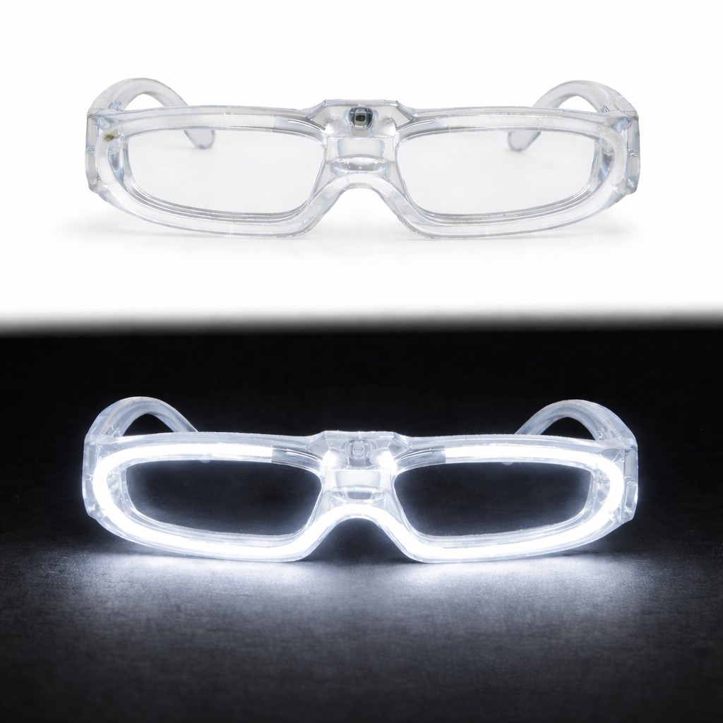 Beyaz LED Işıklı Parti Gözlüğü 3 Modlu – Glow - Gece Eğlence Gözlüğü (5563)