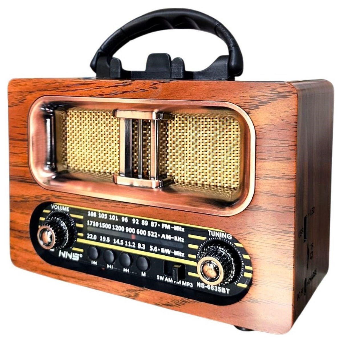Large Retro Wooden Bluetooth Speaker Radio FM/AM Portable Rechargeable NS-6635