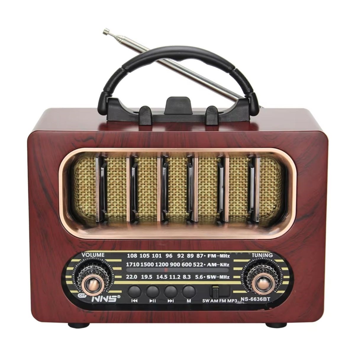 Retro Wood Bluetooth Radio FM/AM, Rechargeable & Portable NS-6636