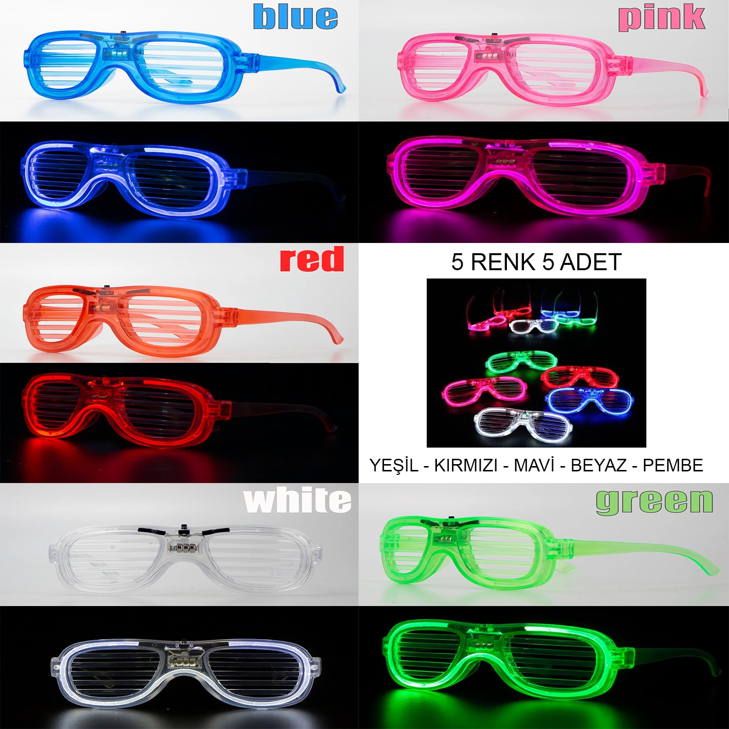 Glow Model LED-Partybrille 3 Modi 5 Farben 5er-Set (5563)