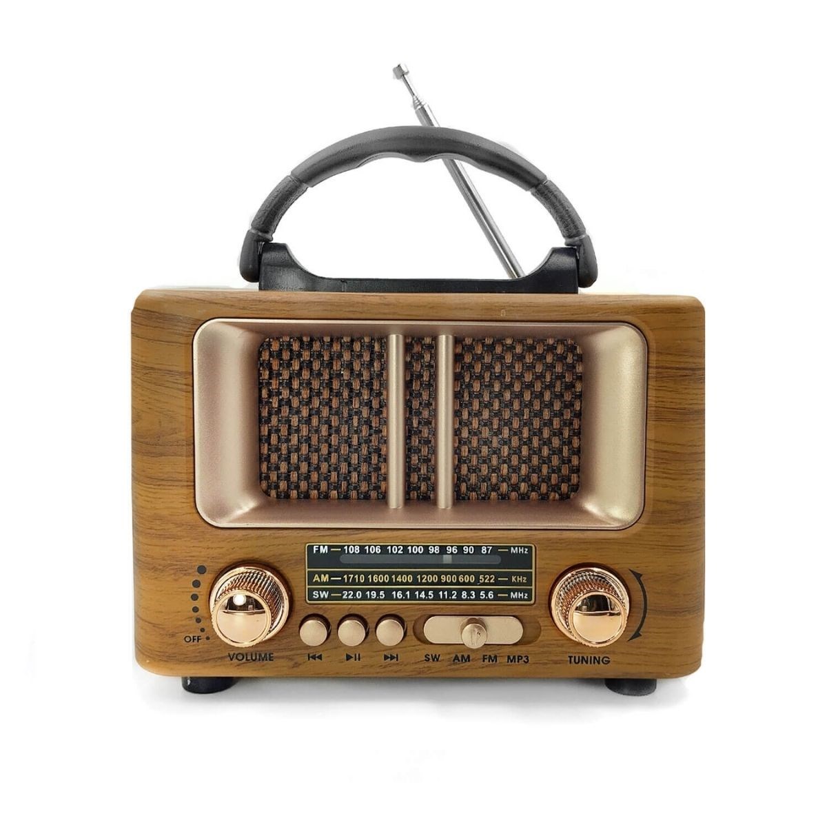 Retro Wooden Mini Bluetooth Radio – FM/AM, Portable & Rechargeable NS-8108