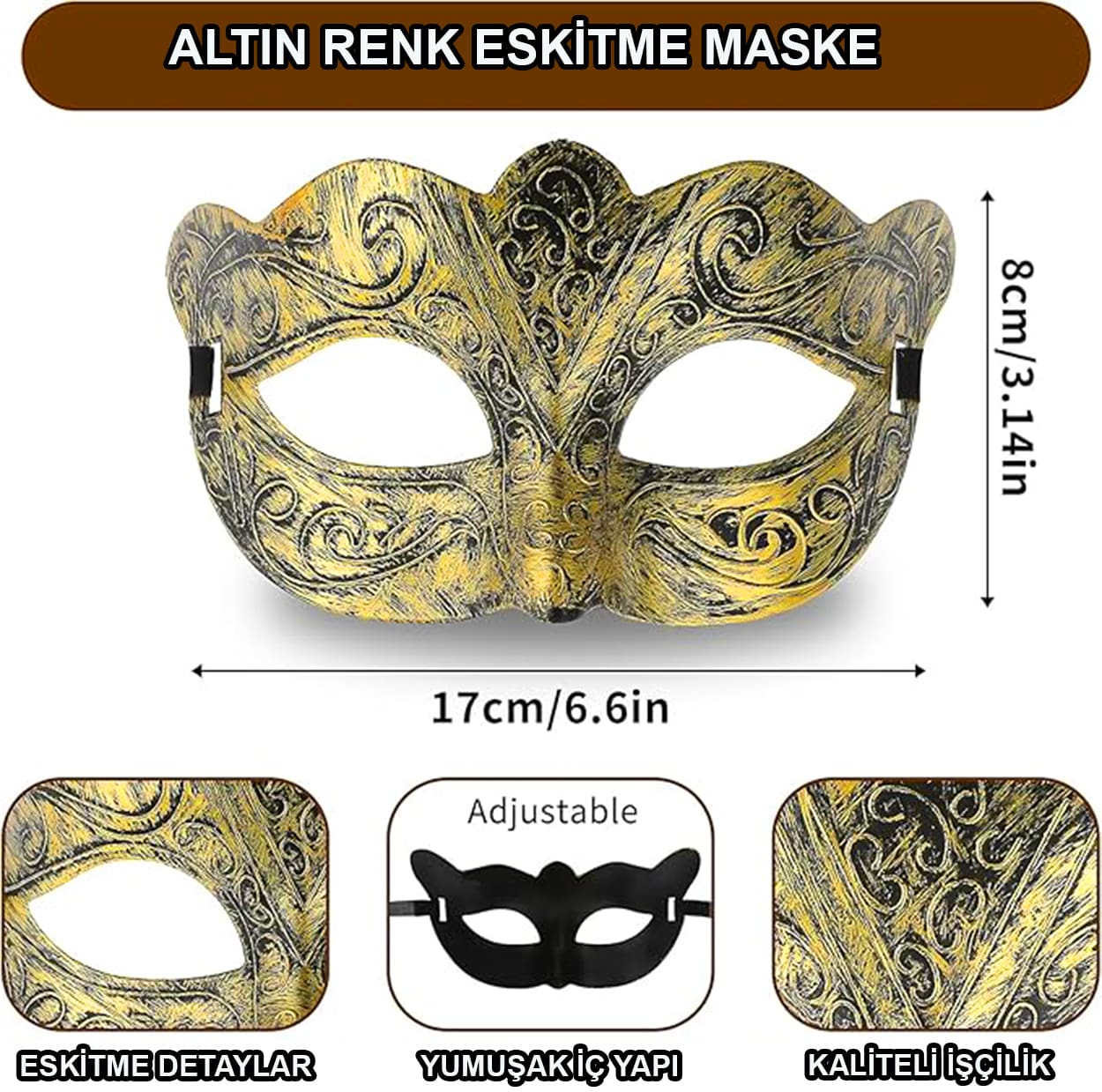 Goldene Vintage-Maske – Venezianische Ballmaske im eleganten Stil (5563)