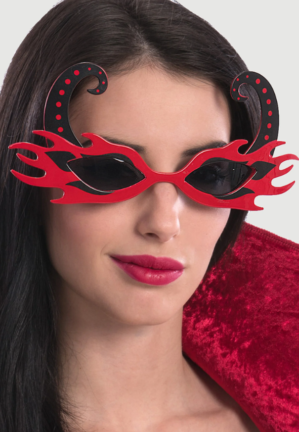 Siyah Boynuzlu Kırmızı Renk Alevli Parti Gözlüğü 21x10 cm (5563)