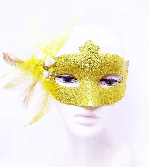 Goldene Federmaske mit Perlendetails und Strasssteinen 13x18 cm (5563)