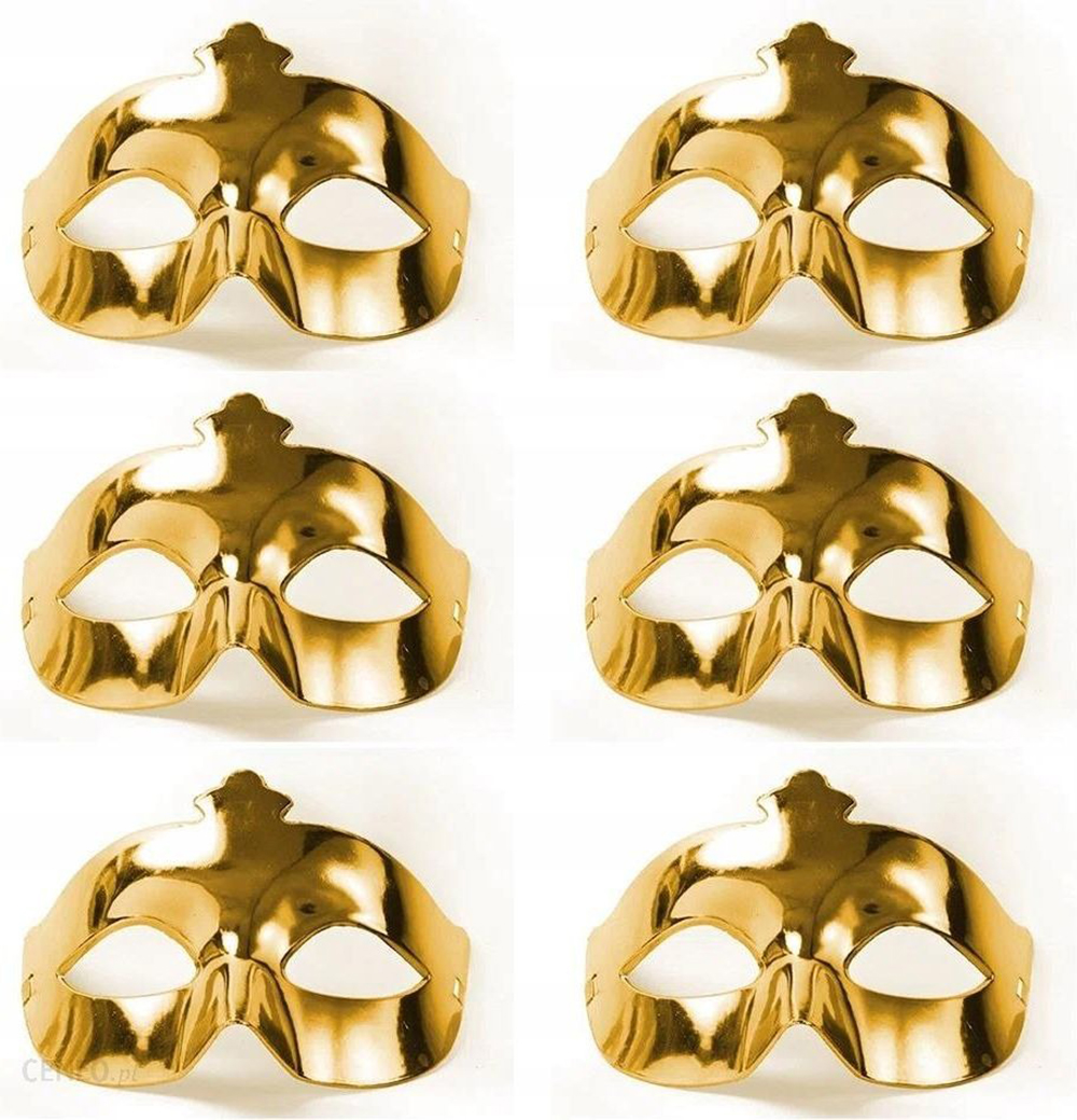Altın Metalize Renk Düz Balo Parti Maskesi 6 Adet (5563)