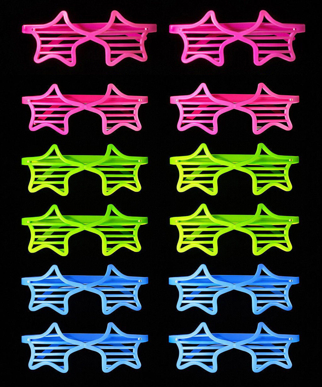Retro Neon Fluoreszierend Stern Shutter Brille 12er Set – 80er 90er Party Style (5563)